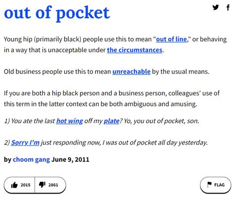 out of pocket urban dictionary